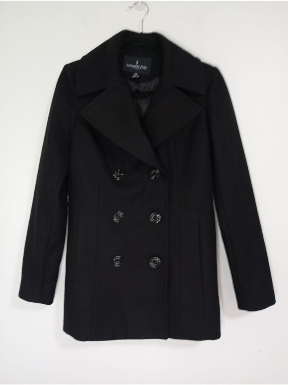 London Fog Wool Blend Double-Breasted Peacoat XS Womens Black